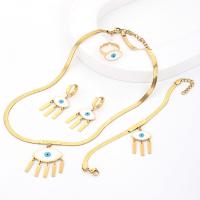 Titan-Stahl Schmuck-Set, Titanstahl, Fingerring & Armband & Ohrring & Halskette, plattiert, 4 Stück & Modeschmuck & verschiedene Stile für Wahl & für Frau, Goldfarbe, verkauft von setzen