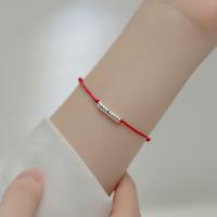 Pulseras de Plata Estelina, plata de ley 925, con Cordón de cera, hecho a mano, Ajustable & para mujer, Rojo, longitud:aproximado 26 cm, Vendido por UD