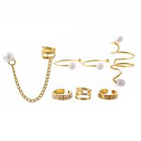 Pendiente de aleación de cinc con perlas plásticas, aleación de zinc, con Perlas plásticas, chapado en color dorado, estilo punky & para mujer & con diamantes de imitación, 13-31mm, Vendido por Set