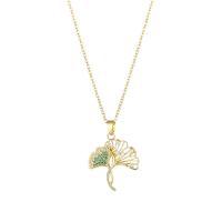 Collier de bijoux de titane, Acier titane, Ginkgo Feuille, Placage ionique sous vide, bijoux de mode & pavé de micro zircon & pour femme, doré Environ 15.75 pouce, Vendu par brin