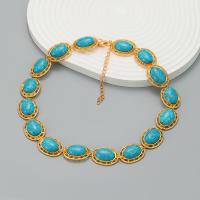 Collier turquoise en alliage de Zinc , avec turquoise, avec 7.9cm chaînes de rallonge, Placage, bijoux de mode & pour femme, cyan Environ 44.1 cm, Vendu par PC