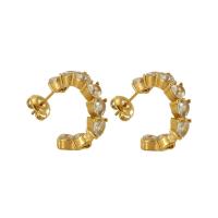 Boucle en acier inoxydable zircons cubiques, Acier inoxydable 304, Lettre U, Plaqué or 18K, pavé de micro zircon & pour femme, plus de couleurs à choisir Vendu par paire