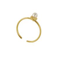 Anillo de dedo de acero Titanium de, Partículas de acero, con Perlas plásticas, 18K chapado en oro, Joyería & ajustable & para mujer, 19mm, tamaño:7, Vendido por UD