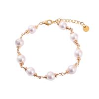 Joyas de perlas de vidrio de pulseras, Partículas de acero, con Perlas de vidrio, con 3cm extender cadena, chapado, Joyería & para mujer, más colores para la opción, longitud:17 cm, Vendido por Sarta