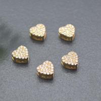 Strass glissière charmes, laiton, coeur, Placage de couleur d'or, DIY & pavé de micro zircon, 7mm, Vendu par PC