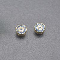 Brass Spacer Beads, Flat Round, gold color plated, DIY & micro pave cubic zirconia, blue, 6mm 