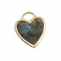 Gemstone Brass Pendants, Natural Stone, with Brass, Heart, gold color plated, DIY 