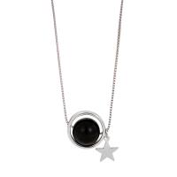 Collier de bijoux en argent , argent sterling 925, avec agate noire, avec 5CM chaînes de rallonge, styles différents pour le choix & pour femme, argent Environ 40 cm, Vendu par PC