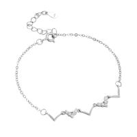 Pulseras de Plata Estelina, plata de ley 925, con 3CM extender cadena, chapado, micro arcilla de diamantes de imitación & para mujer, plateado, longitud:aproximado 15.5 cm, Vendido por UD