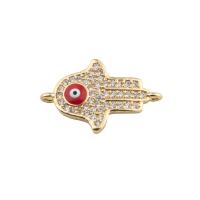 Evil Eye Jewelry Connector, Brass, plated, DIY & micro pave cubic zirconia & enamel, golden Approx 2mm 