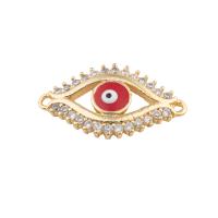 Evil Eye Jewelry Connector, Brass, plated, DIY & micro pave cubic zirconia & enamel, golden Approx 2mm 