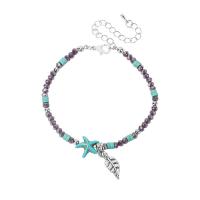 Tobillera de joyería de moda, Cristal, con turquesa, con 3.1inch extender cadena, Estrella de Mar, Estilo bohemio & para mujer, longitud:aproximado 8.2 Inch, Vendido por UD