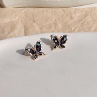 Brass Earring Stud Component, Butterfly, gold color plated, fashion jewelry & with loop & for woman, black 