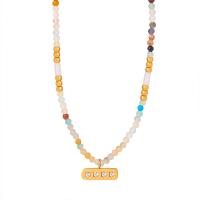 Collier de bijoux de titane, Acier titane, avec Pierre naturelle, avec 3.15inch chaînes de rallonge, Placage ionique sous vide, styles différents pour le choix & pour femme & avec strass, doré Environ 15.75 pouce, Vendu par brin