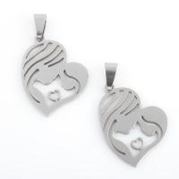 Stainless Steel Heart Pendants, 304 Stainless Steel, plated, DIY, silver color 