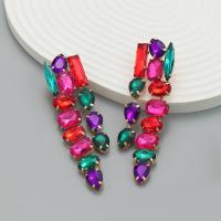 Boucle d'oreille de zinc alliage strass goutte, alliage de zinc, avec Perceuse à eau en verre, bijoux de mode & pour femme, plus de couleurs à choisir Vendu par paire