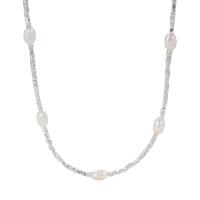 Collar de perlas de plata esterlina, plata de ley 925, con Perlas cultivadas de agua dulce, con 5CM extender cadena, chapado, Joyería & para mujer, plateado, longitud:aproximado 38 cm, Vendido por UD