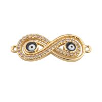 Evil Eye Jewelry Connector, 925 Sterling Silver, plated, DIY & micro pave cubic zirconia & enamel, golden Approx 2mm 