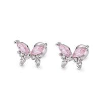 Silver Earring Zircon pavent Sterling, argent sterling 925, papillon, bijoux de mode & pavé de micro zircon & pour femme, argent Vendu par paire