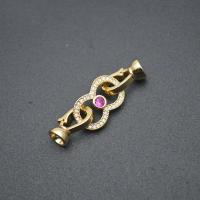 Brass Hook and Eye Clasp, gold color plated, DIY & micro pave cubic zirconia 