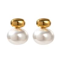 arete de concha de mar del sur, acero inoxidable 304, con Shell Pearl, Recubrimiento iónico al vacío, Joyería & para mujer, dorado, 19.8x16mm, Vendido por Par