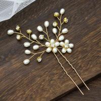 Hair Stick, Brass, with Crystal & Plastic Pearl, fashion jewelry & for woman 