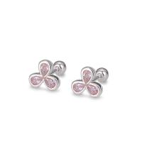 Sterling Silver Stud Earring, argent sterling 925, Trois Clover Leaf, bijoux de mode & pour femme & avec strass, argent Vendu par paire