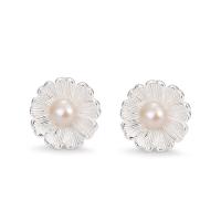 Sterling Silver Stud Earring, argent sterling 925, avec perle de plastique, fleur, bijoux de mode & pour femme, argent, 11.5mm, Vendu par paire