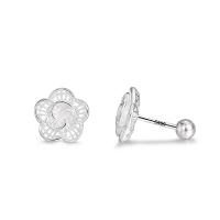 Sterling Silver Stud Earring, argent sterling 925, fleur, pour femme & creux, argent Vendu par paire