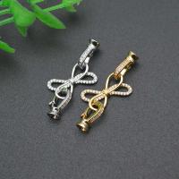 Brass Hook and Eye Clasp, Bowknot, plated, DIY & micro pave cubic zirconia 