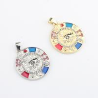 Zinc Alloy Evil Eye Pendant, Flat Round, plated, DIY & enamel & with rhinestone 