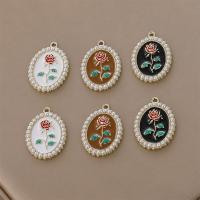 Zinc Alloy Enamel Pendants, with Plastic Pearl, gold color plated, DIY 