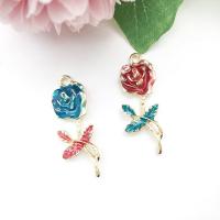 Zinc Alloy Enamel Pendants, Rose, plated, DIY 