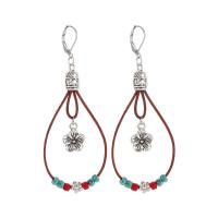 Gemstone Drop Earring, Zinc Alloy, with leather cord & Gemstone, Teardrop, fashion jewelry & for woman 3mm,6mm,12mm,60mm 