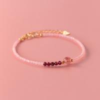 Quartz Bracelets, Rose Quartz, with 925 Sterling Silver & Garnet, with 4.5cm extender chain, fashion jewelry Approx 20 cm 