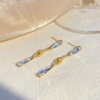 Pendientes de Perno de Aleación de Zinc, Joyería & micro arcilla de zirconia cúbica & para mujer, dorado, 5cm, Vendido por Par