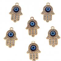 Zinc Alloy Evil Eye Pendant, Hand, plated, DIY & enamel & with rhinestone, golden 