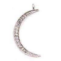 Pendentifs de stras en alliage Zinc, alliage de zinc, lune, Placage, DIY & avec strass, argent Vendu par sac