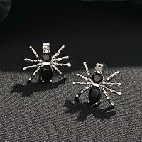 Rhinestone Brass Stud Earring, Spider, fashion jewelry & for woman & with rhinestone, black 