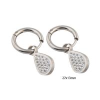 Aro aro gota pendiente, acero inoxidable 304, Recubrimiento iónico al vacío, micro arcilla de zirconia cúbica & para mujer & esmalte, plateado, 27x13x3mm, Vendido por Par