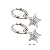 Aro aro gota pendiente, acero inoxidable 304, Estrella, Recubrimiento iónico al vacío, micro arcilla de zirconia cúbica & para mujer & esmalte, plateado, 26x13x2mm, Vendido por Par