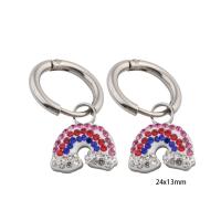 Huggie Hoop Drop Earring, Нержавеющая сталь 304, Радуга, вакуумное ионное покрытие, инкрустированное микро кубического циркония & Женский & эмаль, серебряный продается Пара