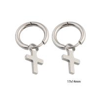 Huggie Hoop Drop Earring, Нержавеющая сталь 304, Kресты, вакуумное ионное покрытие, Женский, серебряный продается Пара