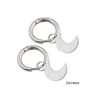 Huggie Hoop Drop Earring, Нержавеющая сталь 304, Луна, вакуумное ионное покрытие, Женский, серебряный продается Пара