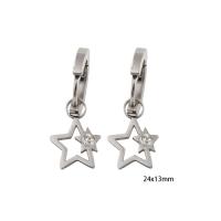 Aro aro gota pendiente, acero inoxidable 304, Estrella, Recubrimiento iónico al vacío, micro arcilla de zirconia cúbica & para mujer & esmalte, plateado, 24x13x2mm, Vendido por Par