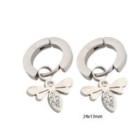 Huggie Hoop Drop Earring, Нержавеющая сталь 304, вакуумное ионное покрытие, инкрустированное микро кубического циркония & Женский & эмаль, серебряный продается Пара