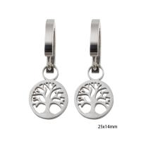 Huggie Hoop Drop Earring, Нержавеющая сталь 304, Дерево, вакуумное ионное покрытие, Женский, серебряный продается Пара