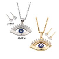 Evil Eye Ensemble de bijoux, Acier inoxydable 304, Boucle d’oreille stud & collier, avec laiton, Placage ionique sous vide, pavé de micro zircon & pour femme & émail, plus de couleurs à choisir Environ 50.3 cm, Vendu par fixé