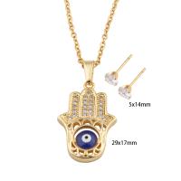 Evil Eye Ensemble de bijoux, Acier inoxydable 304, Boucle d’oreille stud & collier, avec laiton, Placage ionique sous vide, pavé de micro zircon & pour femme & émail, doré Environ 49.5 cm, Vendu par fixé