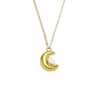 Collier de bijoux de titane, Acier titane, avec 6.2cm chaînes de rallonge, lune, Plaqué d'or 18K, bijoux de mode & pour femme & émail, doré .7 cm, Vendu par PC